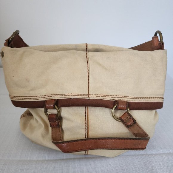 LUCKY BRAND Canvas and Italian Leather Shoulder Bag Tote 15" x 12" - Picture 4 of 9